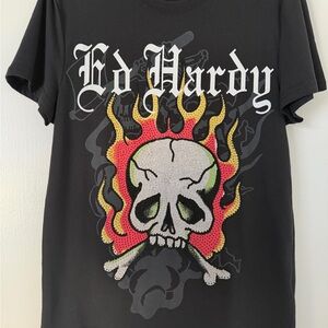 Ed Hardy Black Tee with Skull and Flames